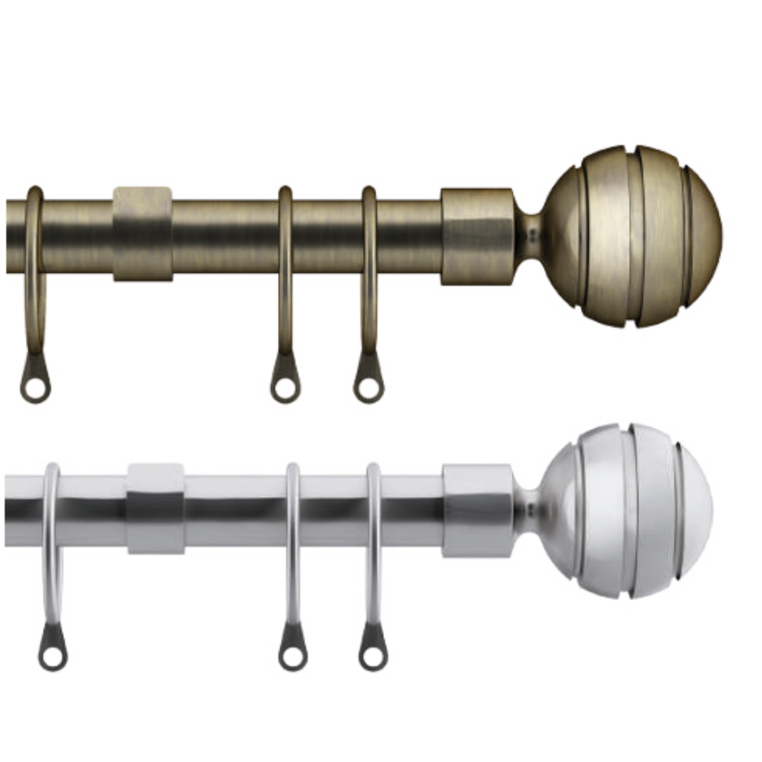 Extendable Curtain Pole, 16-19mm diameter Sliced Ball Finials & Rings Extendable Curtain Pole, 16-19mm diameter Sliced Ball Finials & Rings