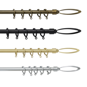 16-19mm Extendable Curtain Pole, Eclipse Finials, Rings, Fitting Brackets