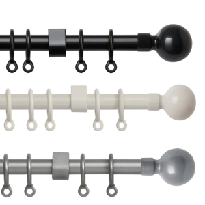 13-16mm Extendable Metal Curtain Pole Set With Ball Finials Brackets & Rings