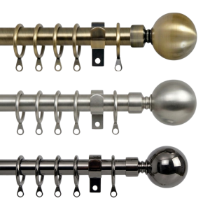 Extendable Curtain Pole, 16-19mm diameter Plain Ball Finials & Rings