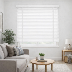 50mm Slats White Fauxwood Venetian Blinds With Tape