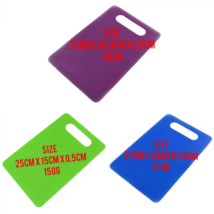 Set Of 3 Reversible Multicoloured Plastic Chopping board Set