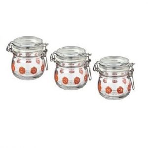 Pack Of 3 KORKEN Clear Glass Bright Orange Pattern Storage Jar