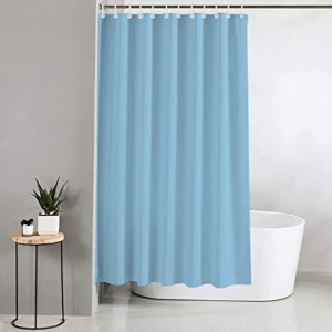 100% Polyester Sky Blue Plain Shower Curtains With 12 Hooks 180X180cm
