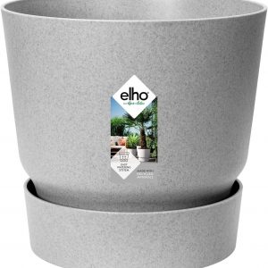 Elho Greenville Round 40cm Concrete Grey Planter Pot With Saucer Dish