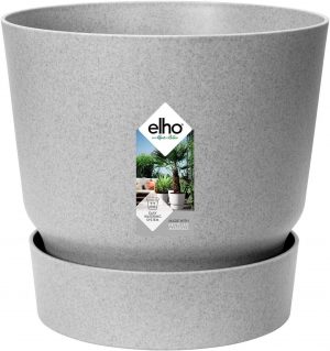 Elho Greenville Round 40cm Concrete Grey Planter Pot With Saucer Dish