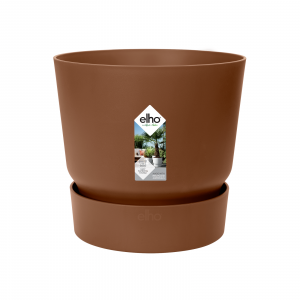 Elho Greenville Round 25cm Ginger Brown Planter Pot With Saucer Dish