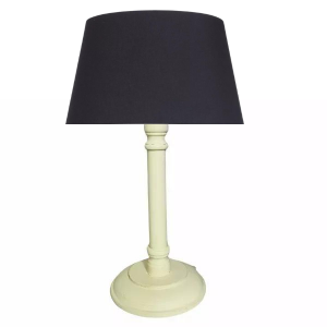 Bamboo Wood Base Cream Table Lamp with 14" Black Cotton Drum Shade