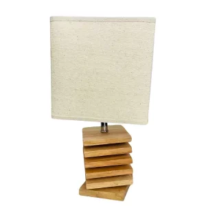 Square Wooden Blocks Table Lamp With 7" Square Cotton Shade