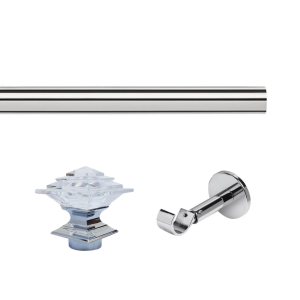 Trade Pole Curtain pole set, 35mm, Chrome Luxe Aztec Finial, Single IDC Bracket