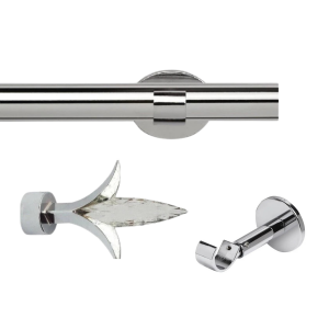 35mm Chrome Eyelet Curtain Pole Set with Fluer De Lys Finials & Single IDC Brackets