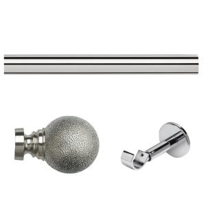 35mm Chrome Eyelet Curtain Pole with Textured Foil Finials, Single IDC Bracket