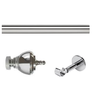 35mm Chrome Eyelet Curtain Pole with Vienna Finials, Single IDC Bracket