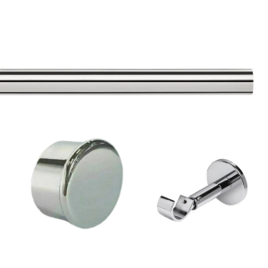 35mm Chrome Eyelet Curtain Pole with End Cap Finials, Single IDC Bracket