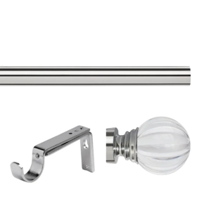 35mm Chrome Eyelet Curtain Pole Set with Adjustable Brackets, Segmented Finials