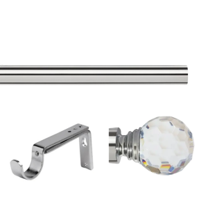 35mm Chrome Eyelet Curtain Pole Set with Adjustable Brackets, Acrylic Ball Finial