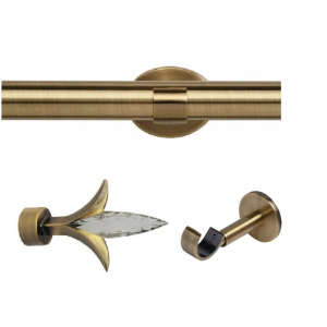 35mm Antique Brass Eyelet Curtain Pole Set with Fluer De Lys Finials & Single IDC Brackets