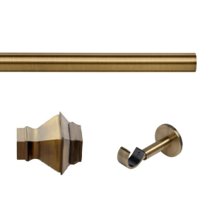 35mm Antique Brass Eyelet Curtain Pole with Aztec Finials & Single IDC Brackets