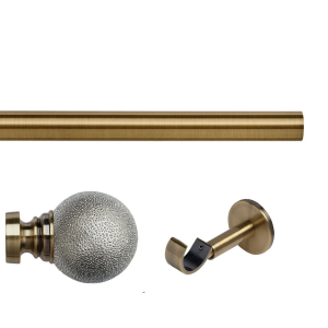 35mm Antique Brass Eyelet Curtain Pole with Textured Foil Finials, Single IDC Bracket