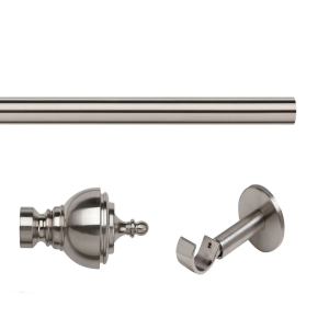 35mm Satin Silver Eyelet Curtain Pole with Vienna Finials, Single IDC Bracket
