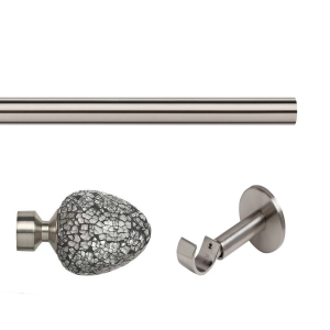 35mm Satin Silver Eyelet Curtain Pole with Alexia Finials, Single IDC Bracket