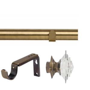 35mm Antique Brass Eyelet Curtain Pole Set with Adjustable Brackets & Luxe Aztec Finial