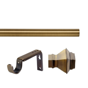 35mm Antique Brass Eyelet Curtain Pole Set with Adjustable Brackets, Aztec Finials