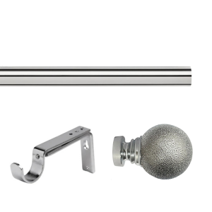 35mm Chrome Eyelet Curtain Pole Set with Adjustable Brackets, Textured Ball Finial