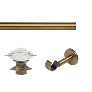 Trade Pole Curtain pole set, 35mm, Antique Brass Luxe Aztec Finial, Single IDC Bracket