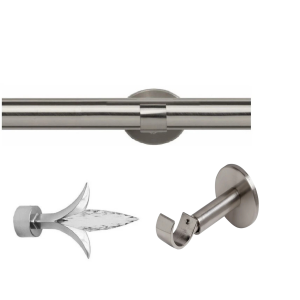 35mm Satin Silver Eyelet Curtain Pole Set with Fluer De Lys Finials & Single IDC Brackets