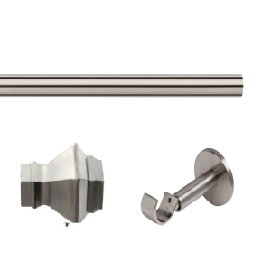 35mm Satin Silver Eyelet Curtain Pole with Aztec Finials & Single IDC Brackets