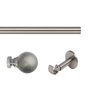 35mm Satin Silver Eyelet Curtain Pole with Textured Foil Finials, Single IDC Bracket