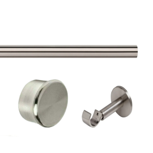 35mm Satin Silver Eyelet Curtain Pole with End Cap Finials, Single IDC Bracket