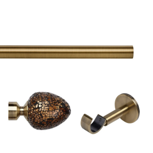 35mm Antique Brass Eyelet Curtain Pole with Alexia Finials, Single IDC Bracket