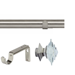 35mm Satin Silver Eyelet Curtain Pole Set with Adjustable Brackets, Luxe Aztec Finial