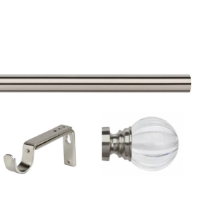 35mm Satin Silver Eyelet Curtain Pole Set with Adjustable Brackets, Segmented Finials