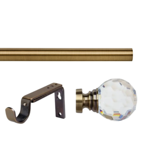 35mm Antique Brass Eyelet Curtain Pole Set with Adjustable Brackets, Acrylic Ball Finial