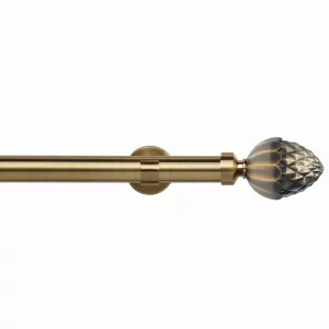 35mm Antique Brass Eyelet Curtain Pole with Acorn Finials, Single IDC Bracket