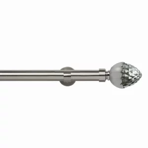 35mm Satin Silver Eyelet Curtain Pole with Acorn Finials, Single IDC Bracket