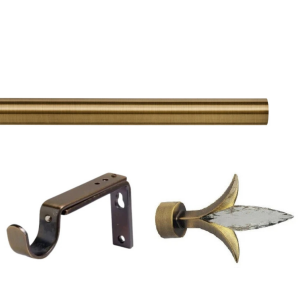 35mm Antique Brass Eyelet Curtain Pole Set with Adjustable Brackets & Fleur De Lys Finial