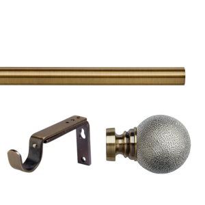 35mm Antique Brass Eyelet Curtain Pole Set with Adjustable Brackets, Textured Ball Finial