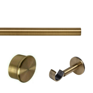 35mm Antique Brass Eyelet Curtain Pole with End Cap Finials, Single IDC Bracket