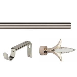35mm Satin Silver Eyelet Curtain Pole Set with Adjustable Brackets & Fleur De Lys Finial