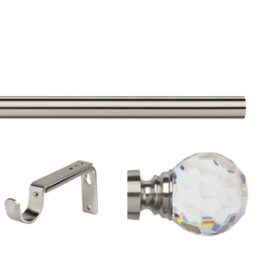 35mm Satin Silver Eyelet Curtain Pole Set with Adjustable Brackets, Acrylic Ball Finial