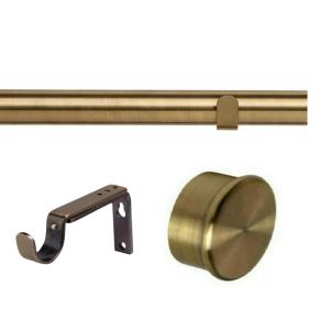 35mm Antique Brass Eyelet Curtain Pole Set with Adjustable Brackets, End Cap Finial