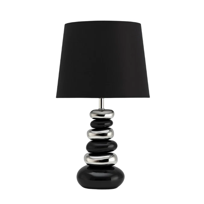 Table Lmap Silver & Black Ceramic Pebble Table Lamp with Black Silk Shade