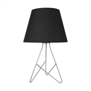 Silver Tripod Bedside Lamp with Black Cotton Drum Shade