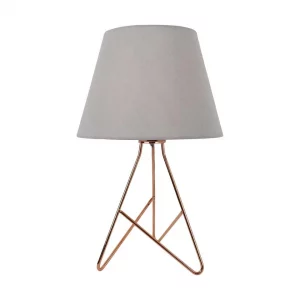 Copper Tripod Bedside Table Lamp with Grey Cotton Drum Shade