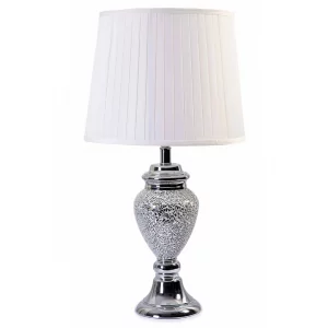 Mosaic Silver Crushed Crystals Base Table Lamp with White Pleated Fabric Shade