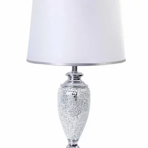 Valentina Silver Crushed Mosaic Table Lamp with Double Silver & White Shade